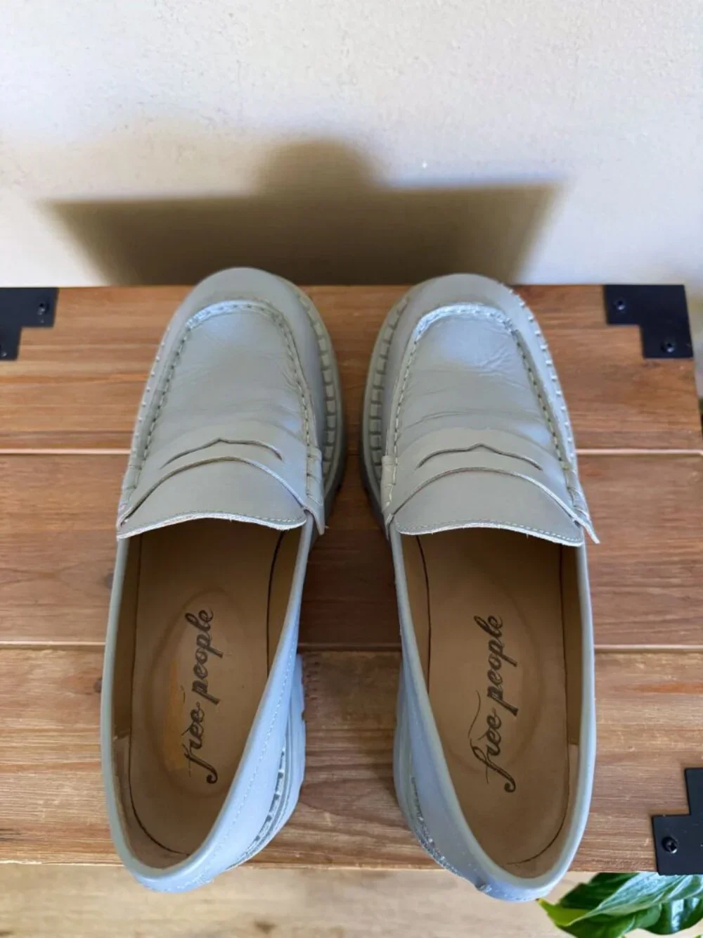 Free People Lyra Dusty Blue Genuine Leather Platform Lug Sole Loafer Size 8/38.5